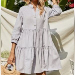 Half Button Ruffle Hem Smock dress in dove gray 100% cotton; sz. 6